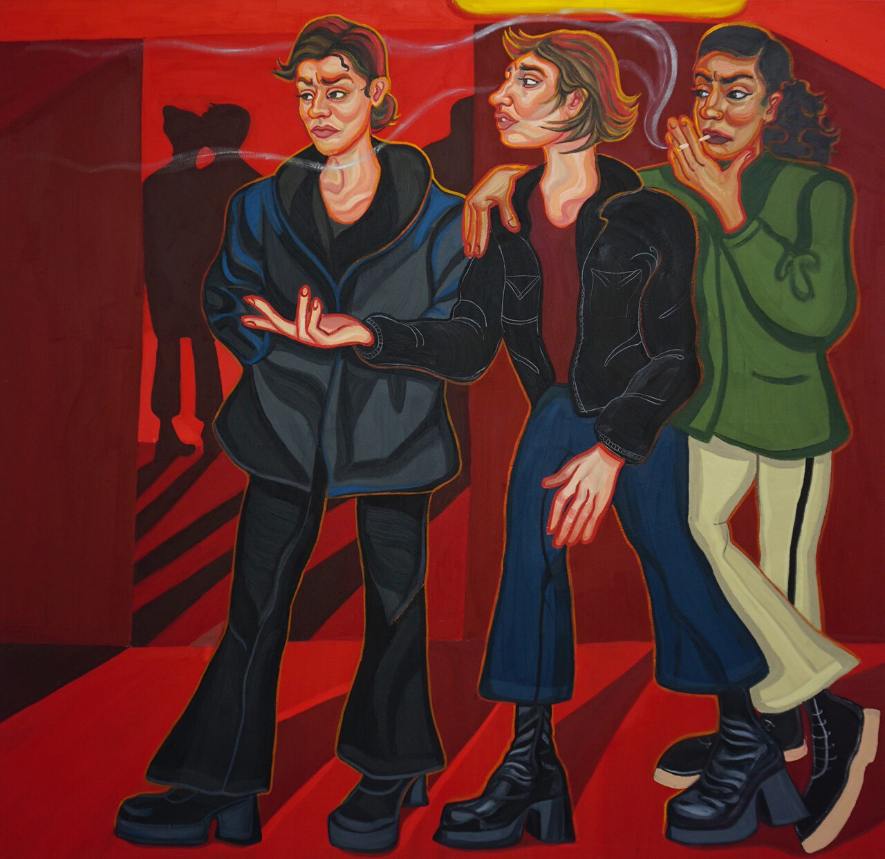 Ania Hobson, "Outside Bar", 2021, Oil on canvas, 190×180 cm.  / Courtesy of Ania Hobson