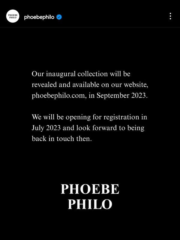 복귀 소식을 전하는 피비 필로 게시글 / PHEOBE PHILO INSTAGRAM